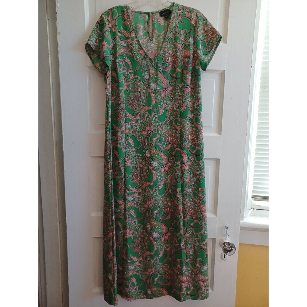 J. Jill Wearever Collection green paisley midi dress XS lightweight polyester